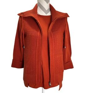 Christopher & Banks Women's Knit Zip Front Cardigan Sweater Set Rust‎ Orange S